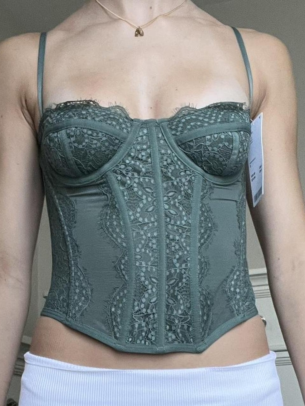 Urban Outfitters Olive Lace Bustier Top